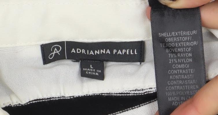 Adrianna Papell Women’s Black Striped Collared Long Sleeve Jumper L