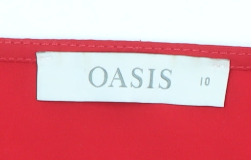 Oasis Women Red Short Sleeve V-Neck Button Blouse Size 10