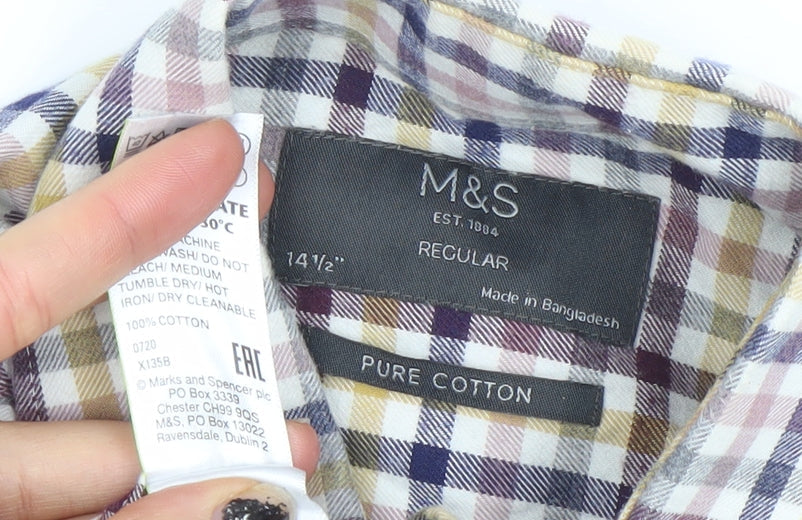 Marks & Spencer Men's Multicoloured Check Cotton Shirt 14.5in Regular Fit