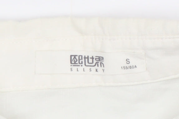SLLSKY Womens White Embroidered Cotton Button-Up Shirt XS