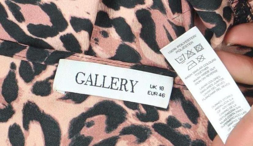 Gallery Women’s Brown Leopard Print V-Neck Satin Blouse Size 18