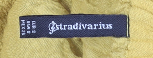Stradivarius Womens Yellow Linen A-Line Midi Skirt Size S