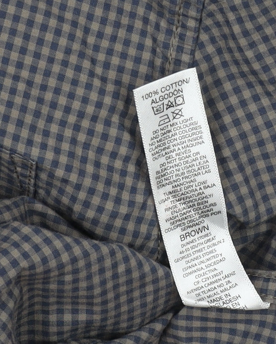 Dunnes Men's Brown Check Long Sleeve Cotton Button-Up Shirt L Regular Fit