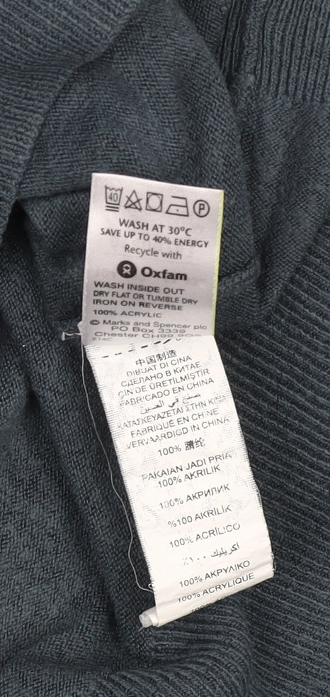 Marks & Spencer Mens Blue Acrylic V-Neck Jumper Size L
