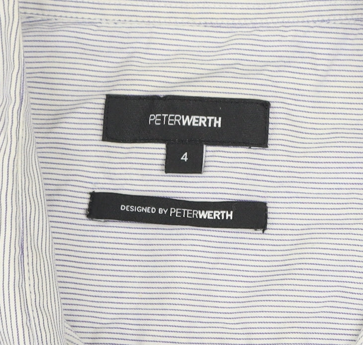 Peter Werth Men's Blue Striped Short Sleeve Button-Up Shirt L