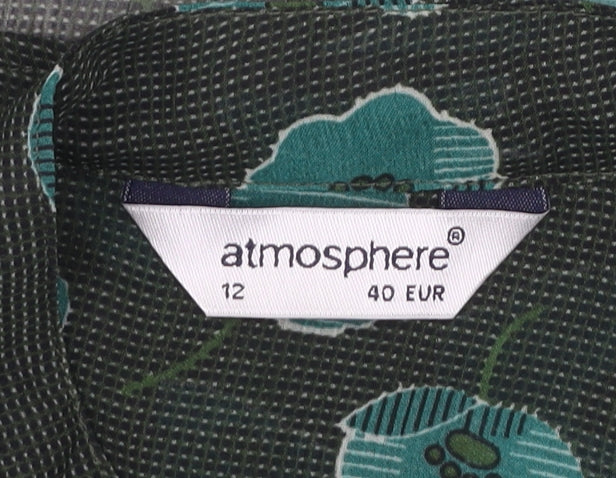 Atmosphere Women Green Floral Ruffle Chiffon Blouse Size 12