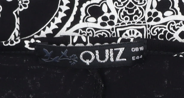 QUIZ Women's Black White Geometric Tunic Blouse Size 16