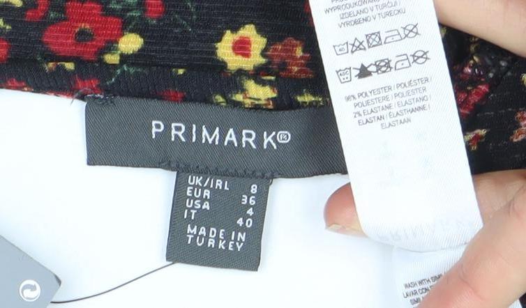Primark Women's Black Floral A-Line Puff Sleeve Dress Size 8