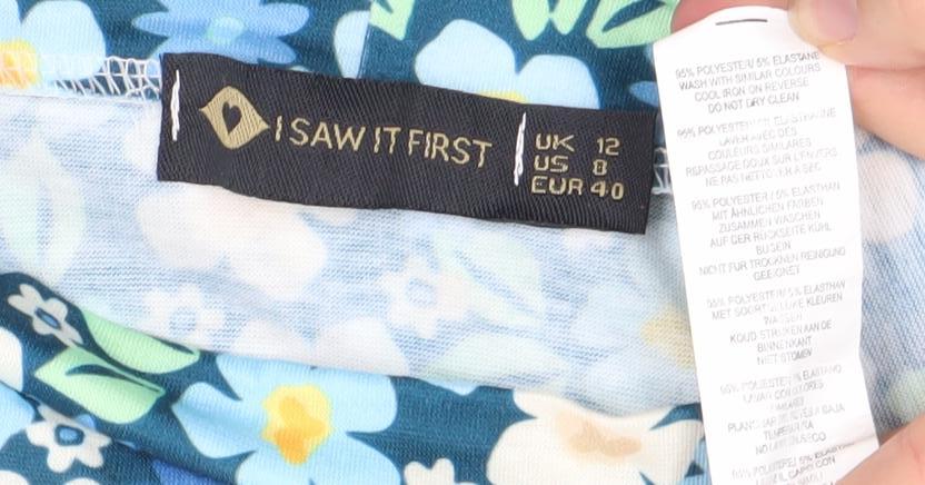 I Saw It First Women's Blue Floral Cropped High Neck Top Size 12
