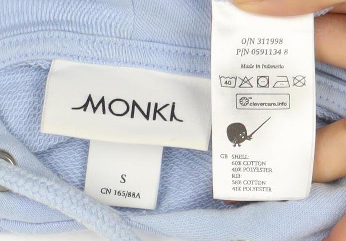 Monki Women's Blue Pullover Hoodie Size S Cotton Blend Casual