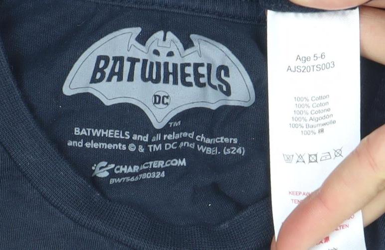 Character Boys Blue Batman DC Comics Graphic Short Sleeve T-Shirt 5-6 Years