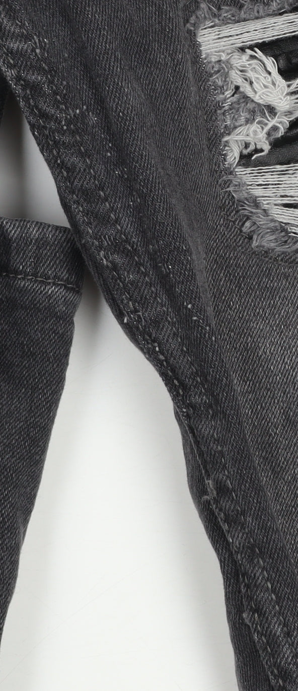 boohooMAN Men’s Grey Distressed Skinny Jeans 30R Slim Fit Denim
