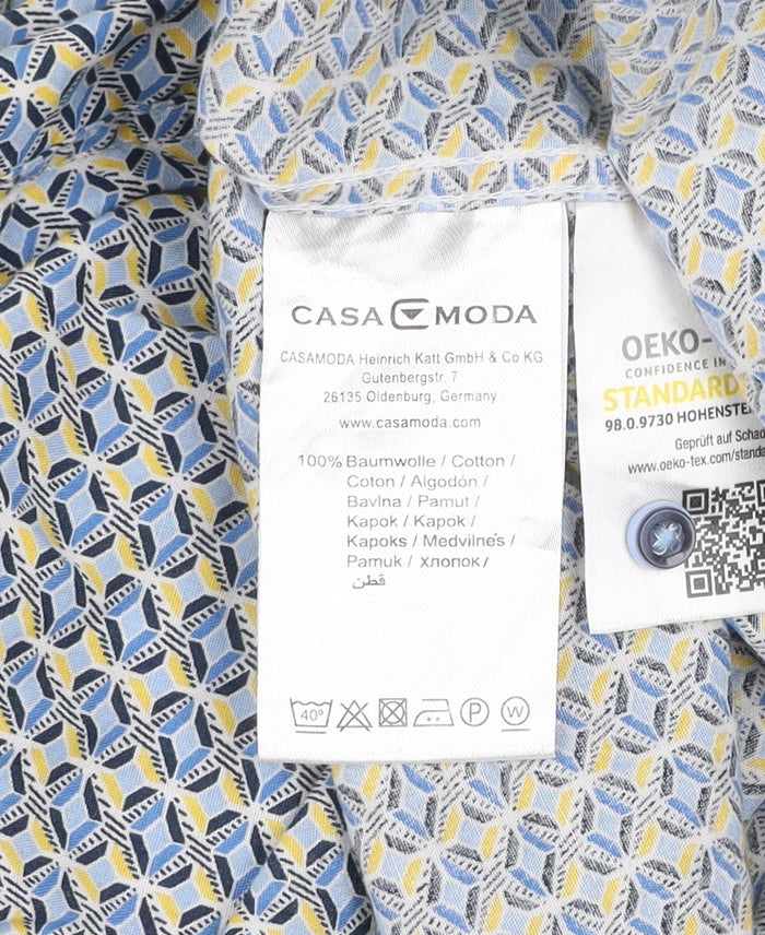 Casa Moda Men’s Blue Geometric Short Sleeve Button-Up Cotton Shirt 3XL