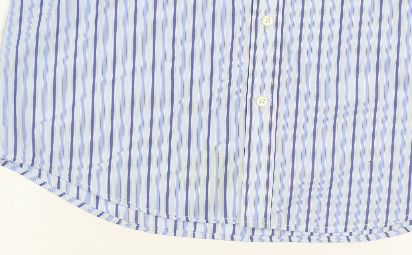 Simon Carter Men's Blue Striped Cotton Long Sleeve Dress Shirt 16 41cm