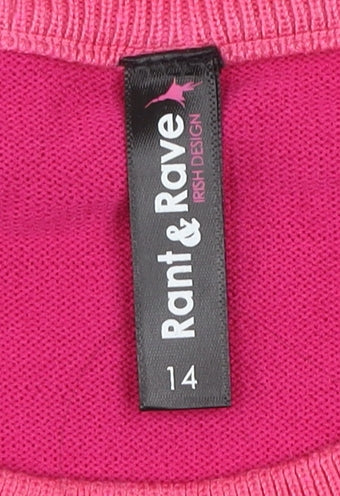 Rant & Rave Women's Pink Crew Neck Pullover Jumper Size 14