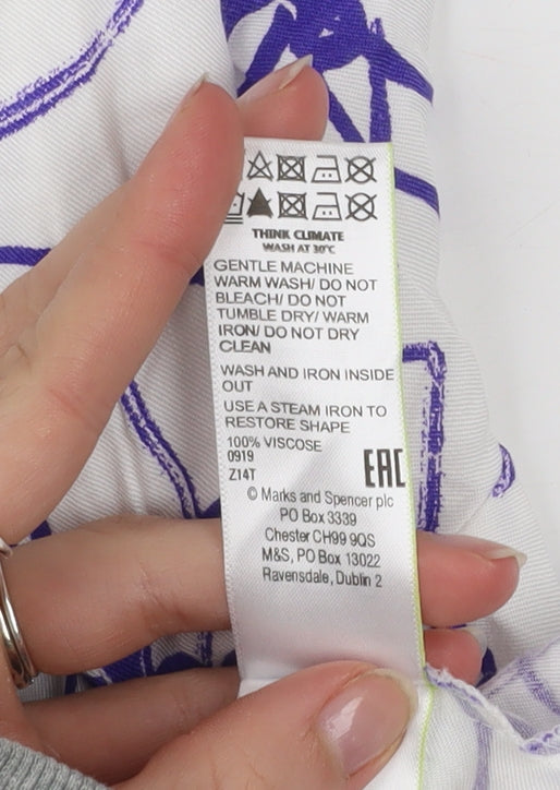 Marks & Spencer Women White Purple Floral Shirt Dress Size 8
