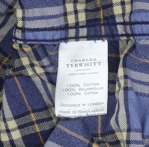 Charles Tyrwhitt Men's Blue Plaid Slim Fit XL Flannel Shirt
