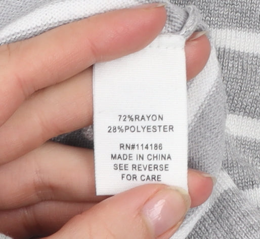 89th + Madison Women's Grey Striped Crew Neck Knit Jumper Size S