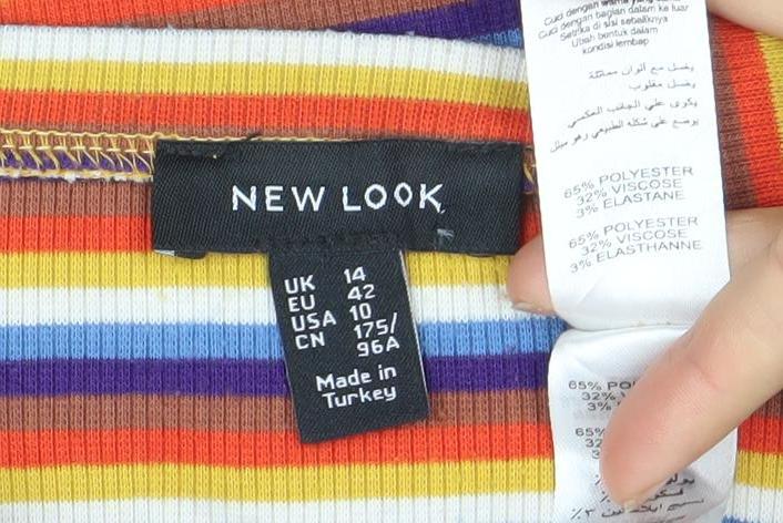 New Look Women’s Multicoloured Striped Crew Neck T-Shirt Size 14