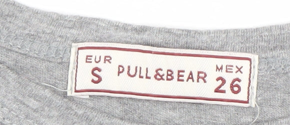 Pull&Bear Women's Grey S Graphic T-Shirt Crew Neck Short Sleeve