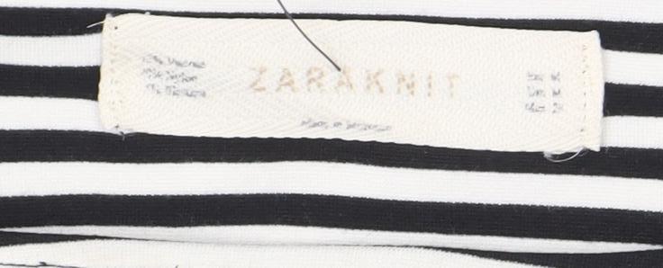 Zara Knit Women’s Black Striped Shift Dress Size L 3/4 Sleeve Nautical Style