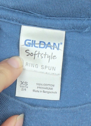 Gildan Boys Blue Isle of Man Motorcycle Races T-Shirt XS Ring Spun Cotton