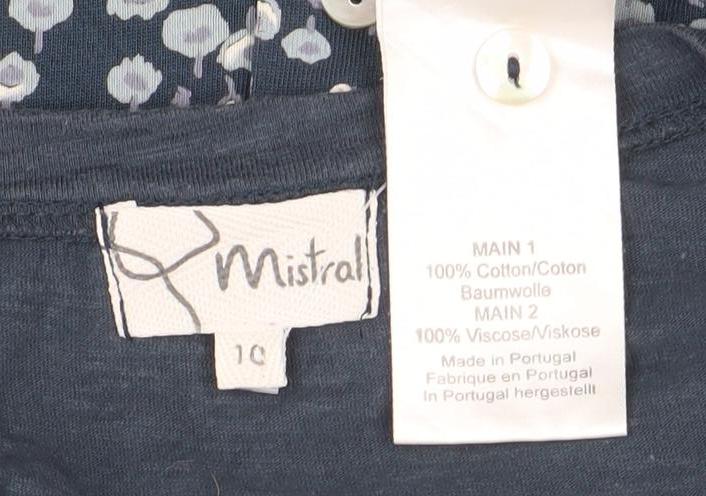 Mistal Women’s Blue Floral Button-Back Blouse Size 10 Cotton Viscose