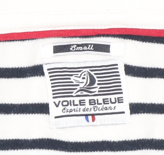 Voile Bleue Women’s Blue Striped Nautical V-Neck T-Shirt Small