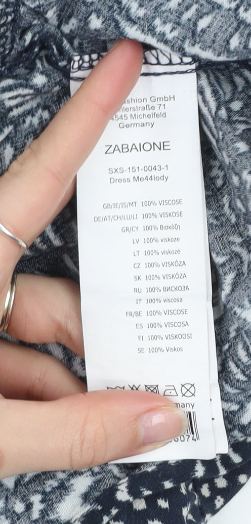 Zabaione Women's Blue Geometric Wrap Dress Size M Long Sleeve