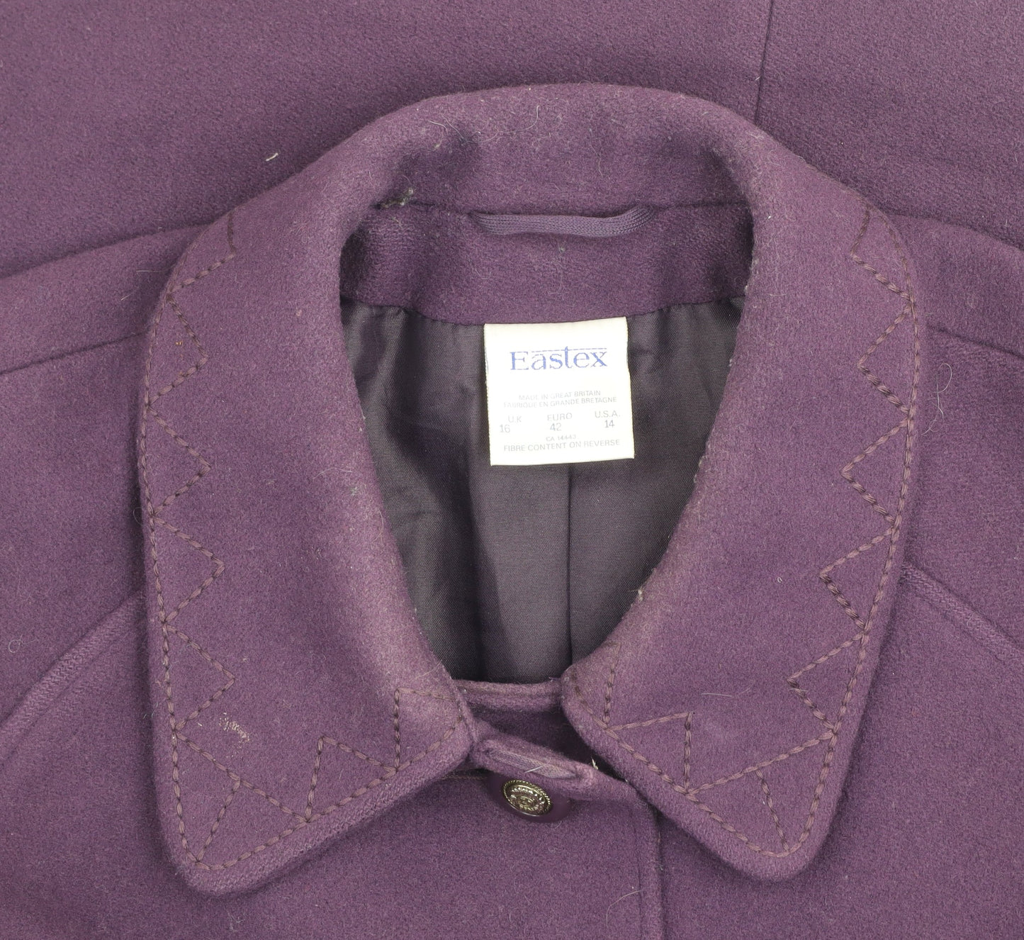 Eastex Women Purple Wool Mid-Length Coat UK 16 Classic