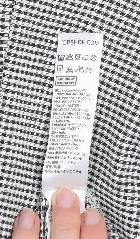 Topshop Women Black Check Embroidered Pinafore Dress Size 10