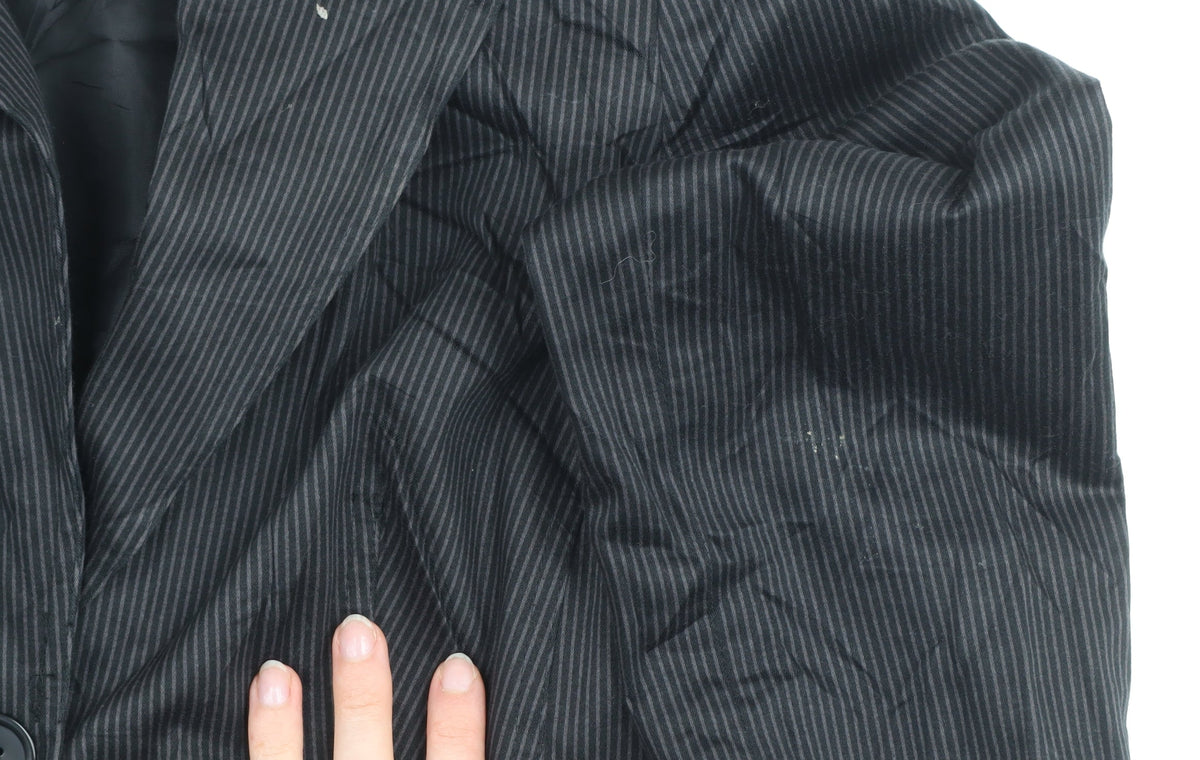 New Look Women's Black Pinstripe Blazer Jacket Size 12 Lined Cotton Workwear