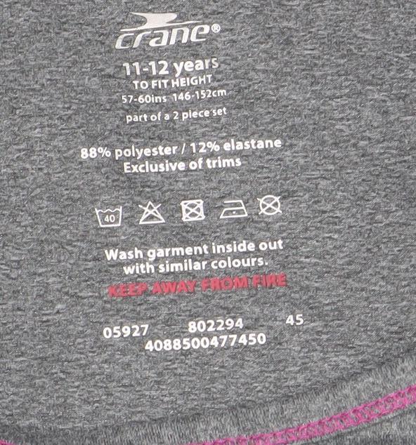 Crane Girls Grey Long Sleeve Active Sports T-Shirt 11-12 Years Lightweight Stretch