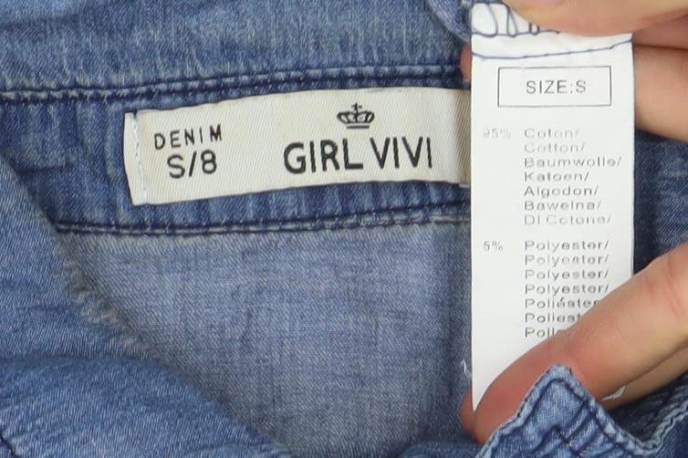 Girl Vivi Women's Blue Denim Shirt Dress S Long Sleeve Casual