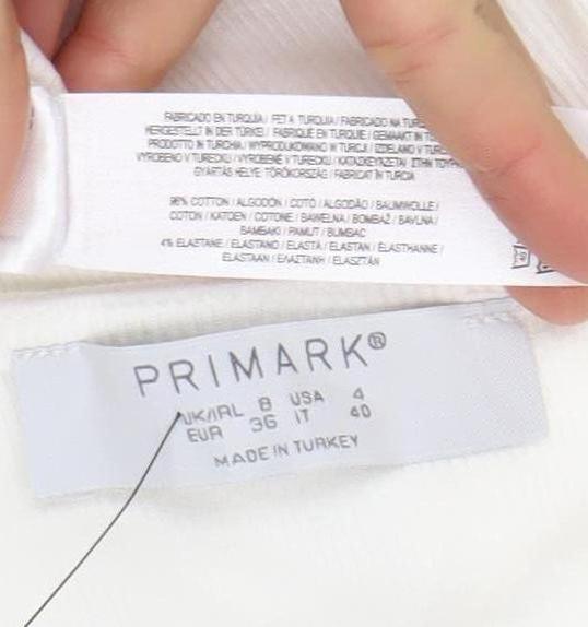 Primark Women’s White Bodycon Ruched Short Sleeve Dress Size 8