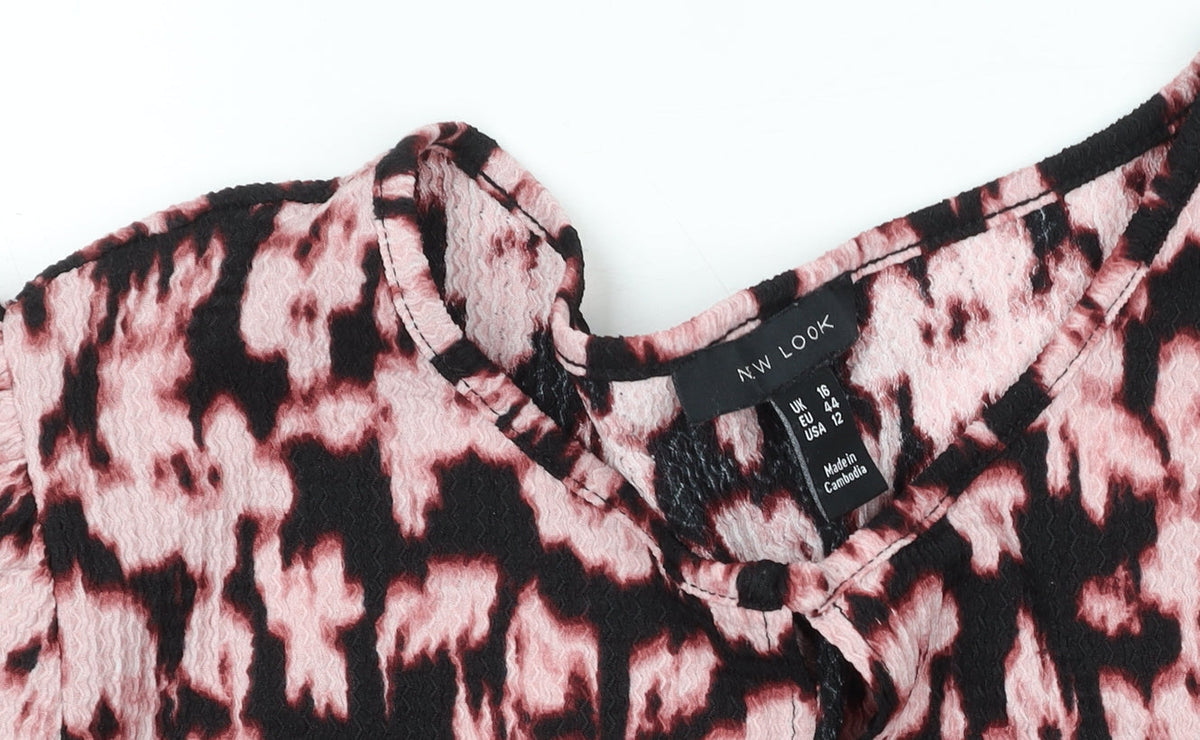 New Look Women’s Pink Animal Print Long Sleeve Smocked Dress Size 16