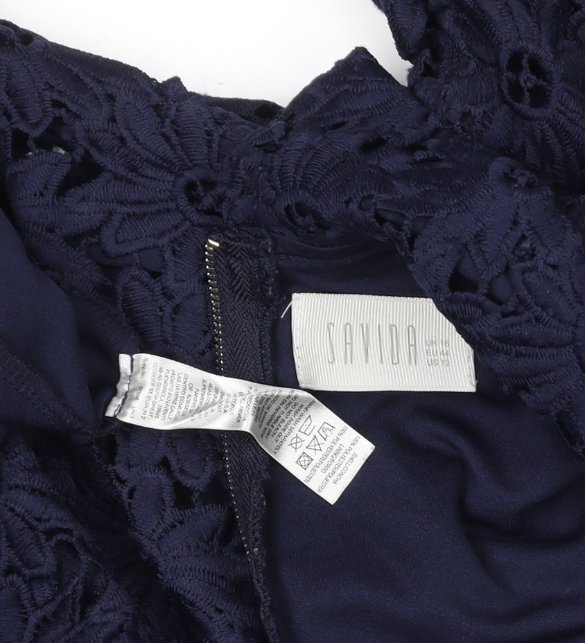 Savida Women’s Navy Blue Floral Lace Shift Dress Size 10