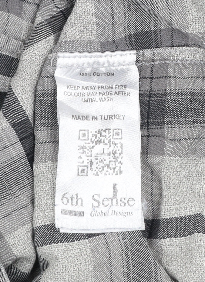 6th Sense Men's Grey Checked Cotton Long Sleeve Button-Up Shirt M