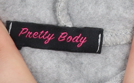 Pretty Body Women Grey Pullover Hoodie S/M Polyester Blend
