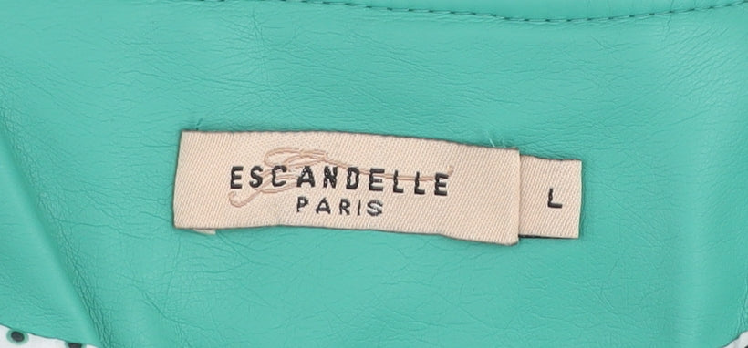 Escandelle Paris Womens Green Faux Leather Jacket L Zip Pockets