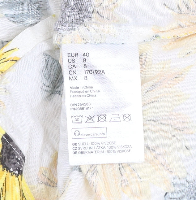 H&M Divided Women's Multicoloured Sunflower Blouse Size 12 Viscose Summer Top