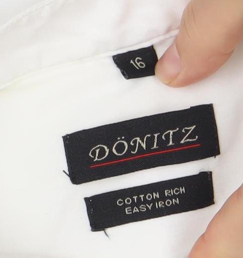 Donitz Men's White 16 Regular Fit Cotton Rich Long Sleeve Dress Shirt