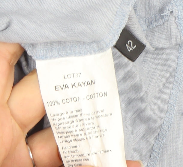EVA KAYAN Women's Blue Butterfly V-Neck Cotton T-Shirt Size 14