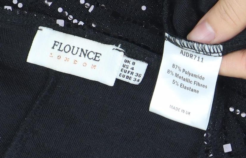 Flounce London Women’s Black Sequin Long Sleeve Bodycon Dress Size 8