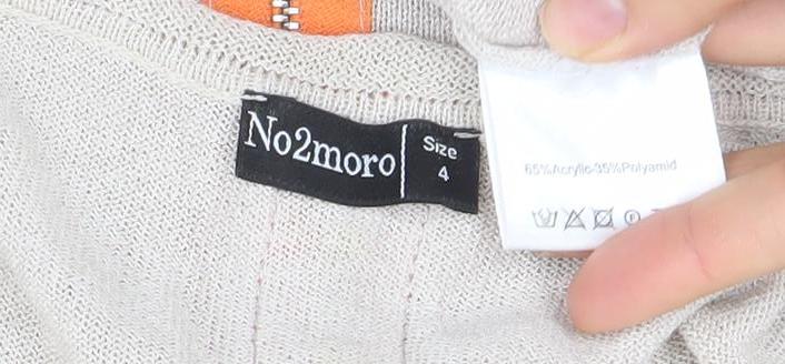 Nozomoi Women Beige Long Sleeve Knit Top with Orange Trim Size 4