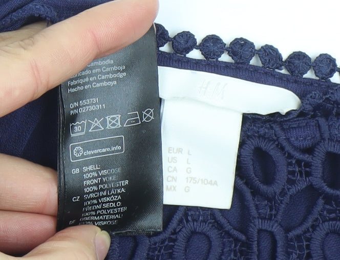 H&M Women’s Blue Sleeveless Crochet Blouse Size L