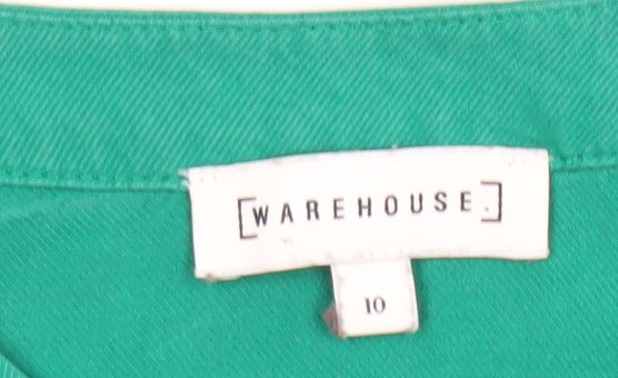 Warehouse Women’s Green Shift Dress Size 10 Short Sleeve Button Detail