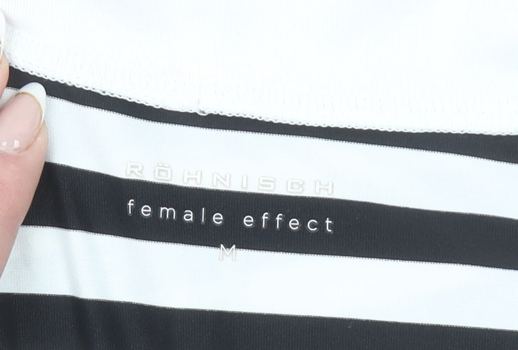 Röhnisch Women's Black White Striped Polo Top M Short Sleeve Collared