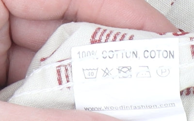 Woodin Men's Beige Red Patterned Button-Up Cotton Shirt XL