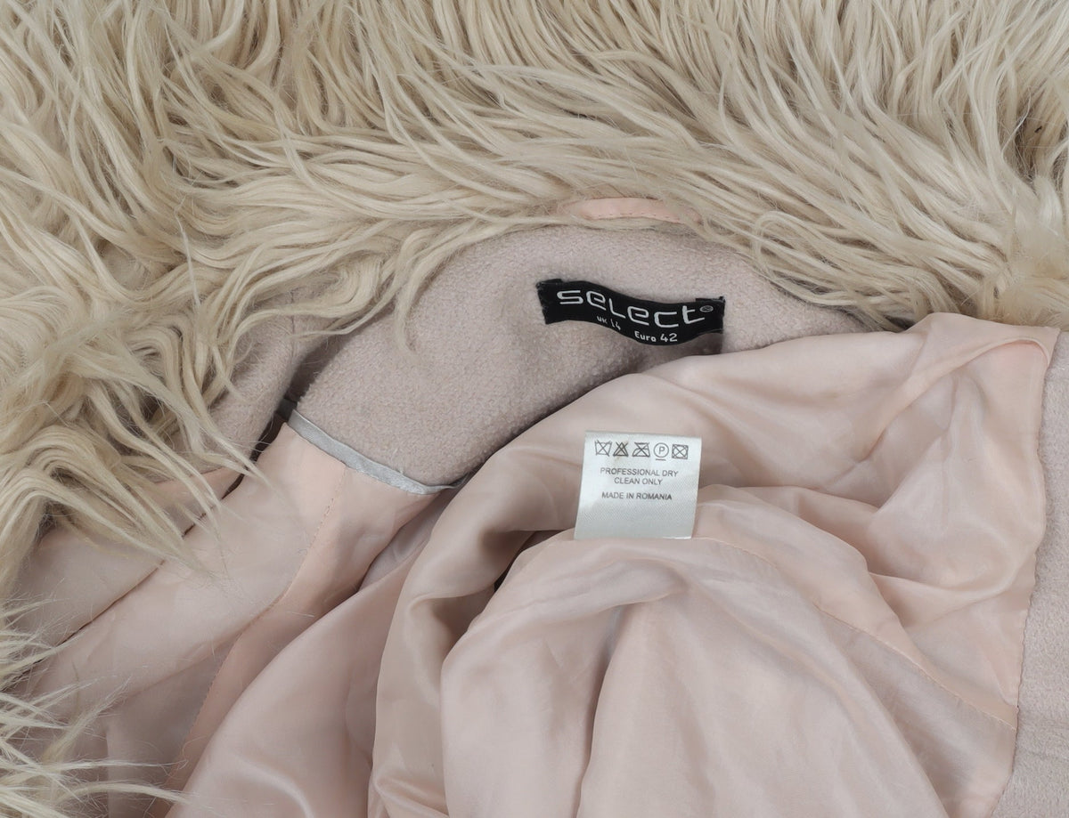 Select Womens Beige Faux Fur Trim Hooded Coat Size 14